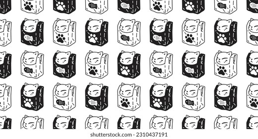 cat seamless pattern kitten shopping bag plastic vector calico paw footprint breed neko cartoon character pet gift wrapping paper tile background repeat wallpaper animal doodle illustration design sca