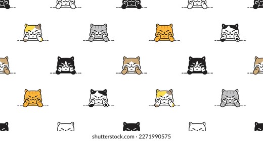 cat seamless pattern kitten sitting vector calico smiling breed neko cartoon character pet tile background repeat wallpaper scarf isolated illustration doodle design