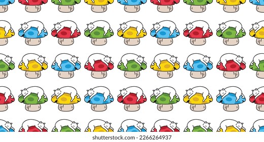 cat seamless pattern kitten sleeping mushroom vector calico neko breed cartoon character pet tile background repeat wallpaper scarf isolated illustration doodle design