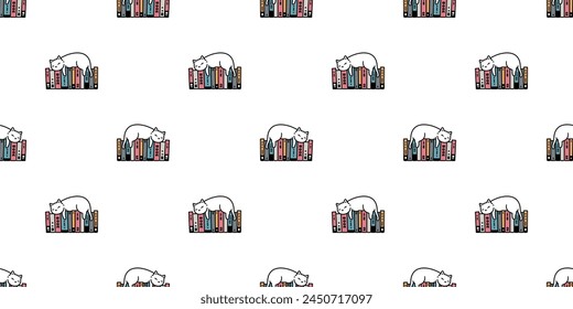 cat seamless pattern kitten sleeping book calico vector bookshelf munchkin neko pet cartoon doodle gift wrapping paper tile background repeat wallpaper illustration isolated design