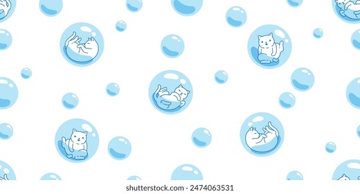 cat seamless pattern kitten soap bubble calico neko vector pet cartoon doodle gift wrapping paper tile background repeat wallpaper scarf isolated illustration design