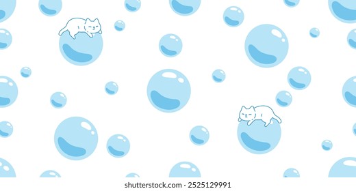 cat seamless pattern kitten soap bubble vector sleeping calico neko pet cartoon doodle tile background gift wrapping paper repeat wallpaper scarf isolated illustration design