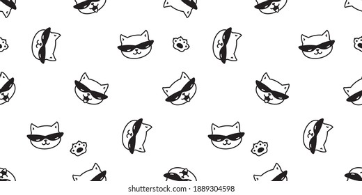 cat seamless pattern kitten sunglasses calico paw footprint vector pet scarf isolated repeat background cartoon animal tile wallpaper illustration doodle design