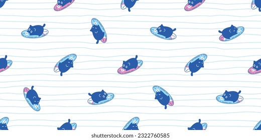 cat seamless pattern kitten surfboard surfing sport vector calico neko pet character cartoon breed gift wrapping paper tile background repeat wallpaper animal doodle illustration design scarf isolated