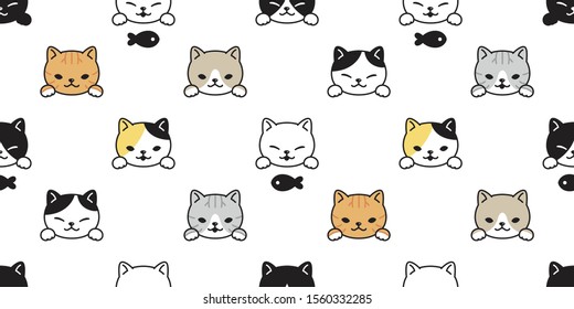 cat seamless pattern kitten vector calico breed fish cartoon scarf isolated repeat background tile wallpaper doodle illustration design