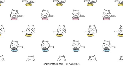 cat seamless pattern kitten vector food bowl fish scarf isolated repeat background tile wallpaper cartoon doodle illustration design