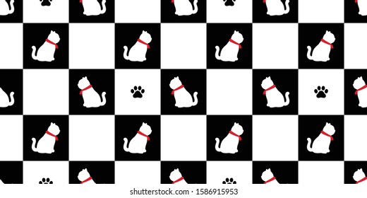 cat seamless pattern kitten vector paw footprint checked scarf isolated repeat background tile wallpaper cartoon doodle illustration design