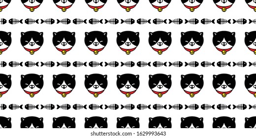 cat seamless pattern kitten vector fish bone collar scarf isolated repeat background tile wallpaper cartoon doodle illustration design