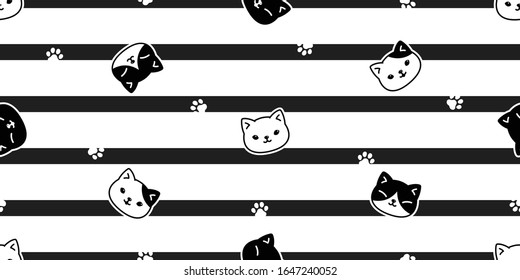 cat seamless pattern kitten vector calico head face paw stripes scarf isolated repeat background tile wallpaper cartoon doodle illustration design