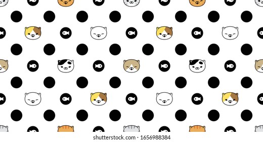 cat seamless pattern kitten vector calico head face polka dot scarf isolated repeat background tile wallpaper cartoon doodle illustration design