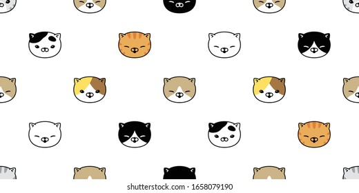 cat seamless pattern kitten vector calico head face polka dot scarf isolated repeat background cartoon tile wallpaper doodle illustration design