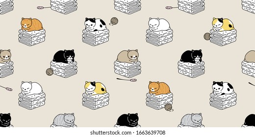 cat seamless pattern kitten vector calico sleeping towel scarf isolated repeat background cartoon tile wallpaper doodle illustration design
