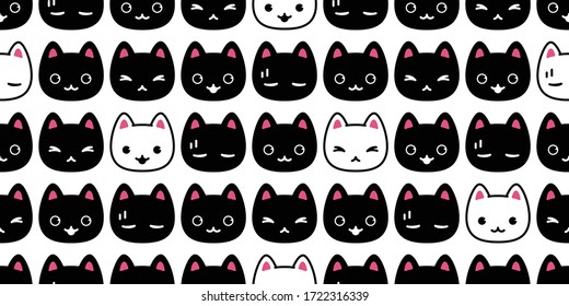 cat seamless pattern kitten vector calico pet animal head face scarf isolated repeat background cartoon tile wallpaper doodle illustration black white design