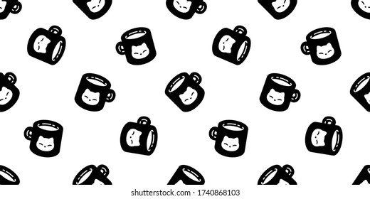 cat seamless pattern kitten vector cup coffee tea milk glass calico animal pet scarf isolated repeat background cartoon tile wallpaper doodle illustration black design