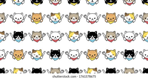 cat seamless pattern kitten vector chef kitchen cooking eating food baked bakery breed calico animal pet scarf isolated repeat background cartoon tile wallpaper doodle illustration design