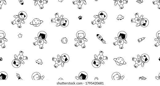 cat seamless pattern kitten vector space suit calico spaceship ufo Galaxy star pet animal scarf isolated tile background repeat wallpaper cartoon illustration doodle design