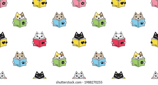 cat seamless pattern kitten vector calico reading book pet scarf isolated repeat background cartoon animal tile wallpaper illustration doodle design