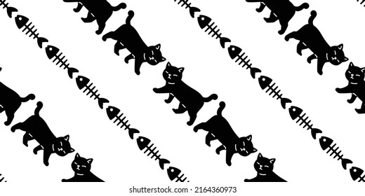 cat seamless pattern kitten vector calico fish bone food neko breed character cartoon pet tile background repeat wallpaper animal doodle illustration design scarf isolated