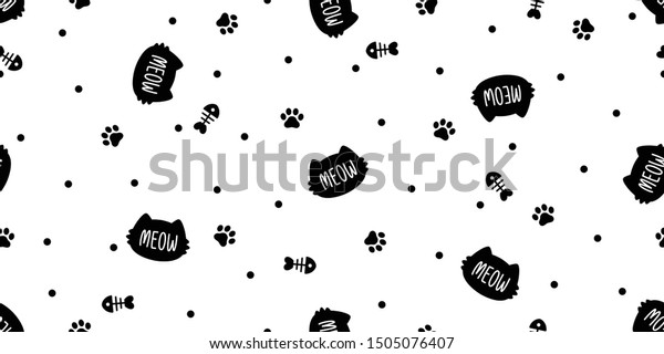 cat seamless pattern kitten\
vector paw footprint meow fish bone cartoon scarf isolated polka\
dot repeat wallpaper tile background illustration doodle\
design