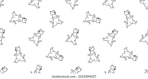 cat seamless pattern kitten walking running calico neko vector cartoon pet doodle tile background gift wrapping paper scarf isolated repeat wallpaper illustration design