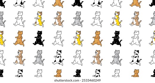 cat seamless pattern kitten walking running calico neko vector cartoon pet doodle gift wrapping paper tile background repeat wallpaper scarf isolated illustration design