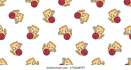cat seamless pattern kitten yarn ball vector calico animal pet scarf isolated repeat background cartoon tile wallpaper illustration doodle orange design