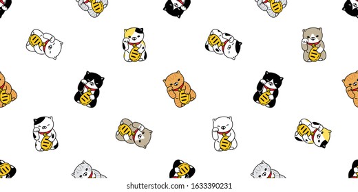 cat seamless pattern lucky cat japan Maneki Neko vector kitten calico scarf isolated repeat background tile wallpaper cartoon doodle illustration design