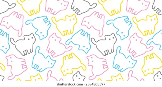 cat seamless pattern munchkin kitten calico neko vector pet cartoon doodle gift wrapping paper tile background repeat wallpaper scarf isolated illustration design