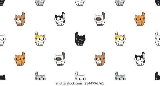 cat seamless pattern Munchkin neko kitten breed vector cartoon character tiny pet gift wrapping paper tile background repeat wallpaper animal doodle illustration design scarf isolated