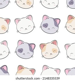Cat - seamless pattern on white background. Vector illustration.