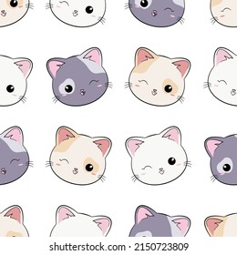 Cat - seamless pattern on white background. Vector illustration.