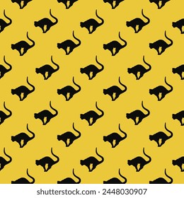 Cat seamless pattern on yellow background Doodle cartoon cute design for textile Children's funny style Fashion print clothes apparel greeting invitation card flyer cover poster banner wallpaper ad