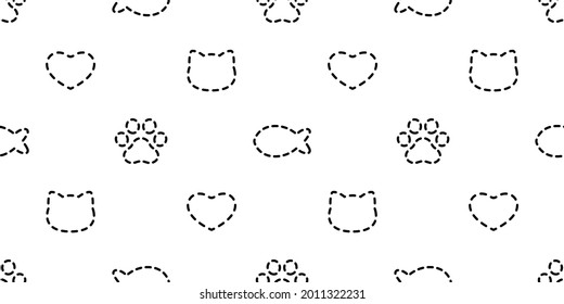 cat seamless pattern paw footprint valentine heart vector dog kitten head cartoon dash line scarf isolated repeat wallpaper tile background doodle illustration design