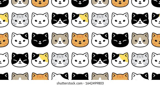 cat seamless pattern paw kitten vector calico breed scarf isolated repeat background tile wallpaper cartoon doodle illustration design