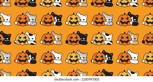 cat seamless pattern pumpkin halloween calico kitten vector neko breed character cartoon pet repeat wallpaper tile background animal doodle illustration scarf isolated design clip art