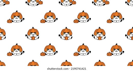 cat seamless pattern pumpkin Halloween calico kitten vector tile background repeat wallpaper scarf isolated gift wrapping paper cartoon character illustration design