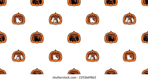 cat seamless pattern pumpkin Halloween kitten calico vector tile background scarf isolated gift wrapping paper repeat wallpaper cartoon lamp illustration design
