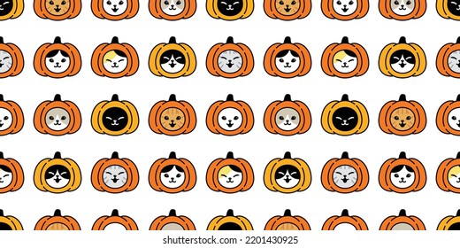 cat seamless pattern pumpkin Halloween bone skull vector head jack o lantern kitten calico tile background scarf isolated cartoon gift wrapping paper repeat wallpaper lamp illustration design