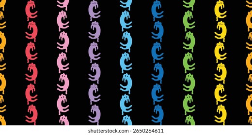 cat seamless pattern rainbow kitten calico doodle cartoon pet animal illustration tile background gift wrapping paper scarf isolated repeat wallpaper