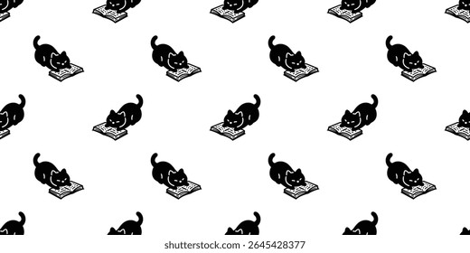 cat seamless pattern reading book kitten calico doodle cartoon pet animal illustration tile background gift wrapping paper repeat wallpaper scarf isolated