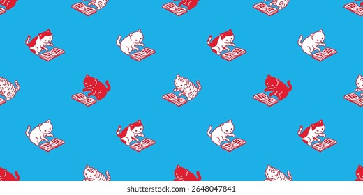 cat seamless pattern reading book comic japan manga kitten calico doodle cartoon pet animal illustration tile background gift wrapping paper repeat wallpaper scarf isolated
