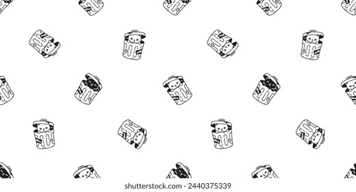 cat seamless pattern rubbish bin garbage trash can vector kitten calico munchkin neko pet cartoon doodle gift wrapping paper tile background repeat wallpaper illustration isolated design