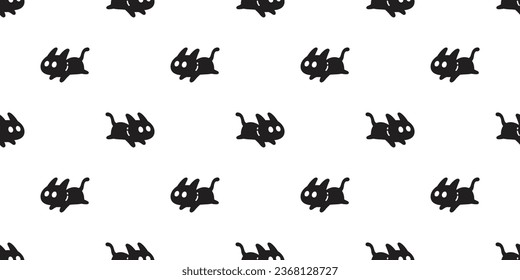 cat seamless pattern running jumping halloween black kitten cartoon neko calico vector pet breed doodle gift wrapping paper tile background repeat wallpaper illustration design isolated
