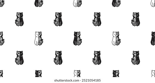 cat seamless pattern skeleton halloween skull bone cartoon black kitten calico sitting doodle pet scarf isolated tile background gift wrapping paper illustration repeat wallpaper