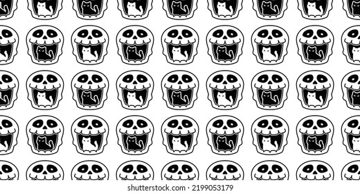 cat seamless pattern skull bone Halloween kitten calico vector cartoon tile background scarf isolated gift wrapping paper repeat wallpaper lamp illustration design