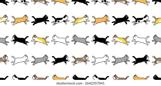 gato padrão sem costura gatinho natação calico desenho animado ilustração