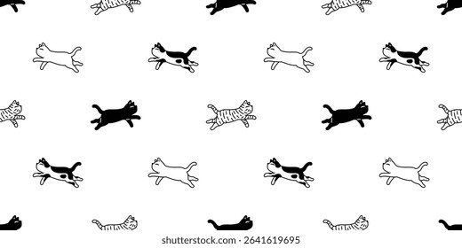 cat seamless pattern swimming kitten calico doodle cartoon pet animal illustration tile background gift wrapping paper repeat wallpaper scarf isolated