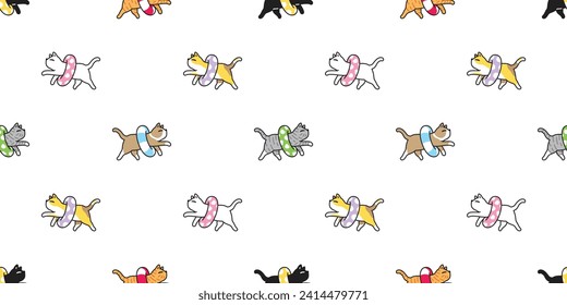 cat seamless pattern swimming pool ring inflatable kitten calico neko munchkin vector cartoon pet sea beach doodle gift wrapping paper illustration tile background repeat wallpaper isolated design