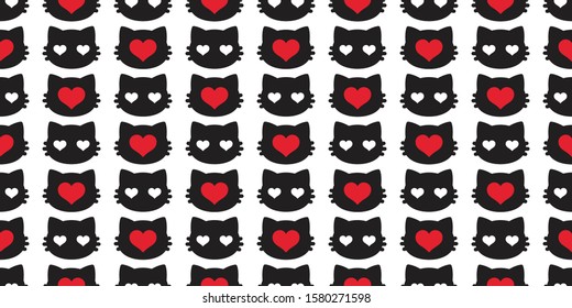 cat seamless pattern valentine heart kitten head vector scarf isolated repeat wallpaper tile background cartoon illustration doodle design