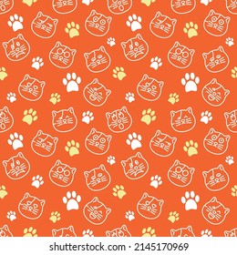 Cat seamless pattern. Seamless vector background.